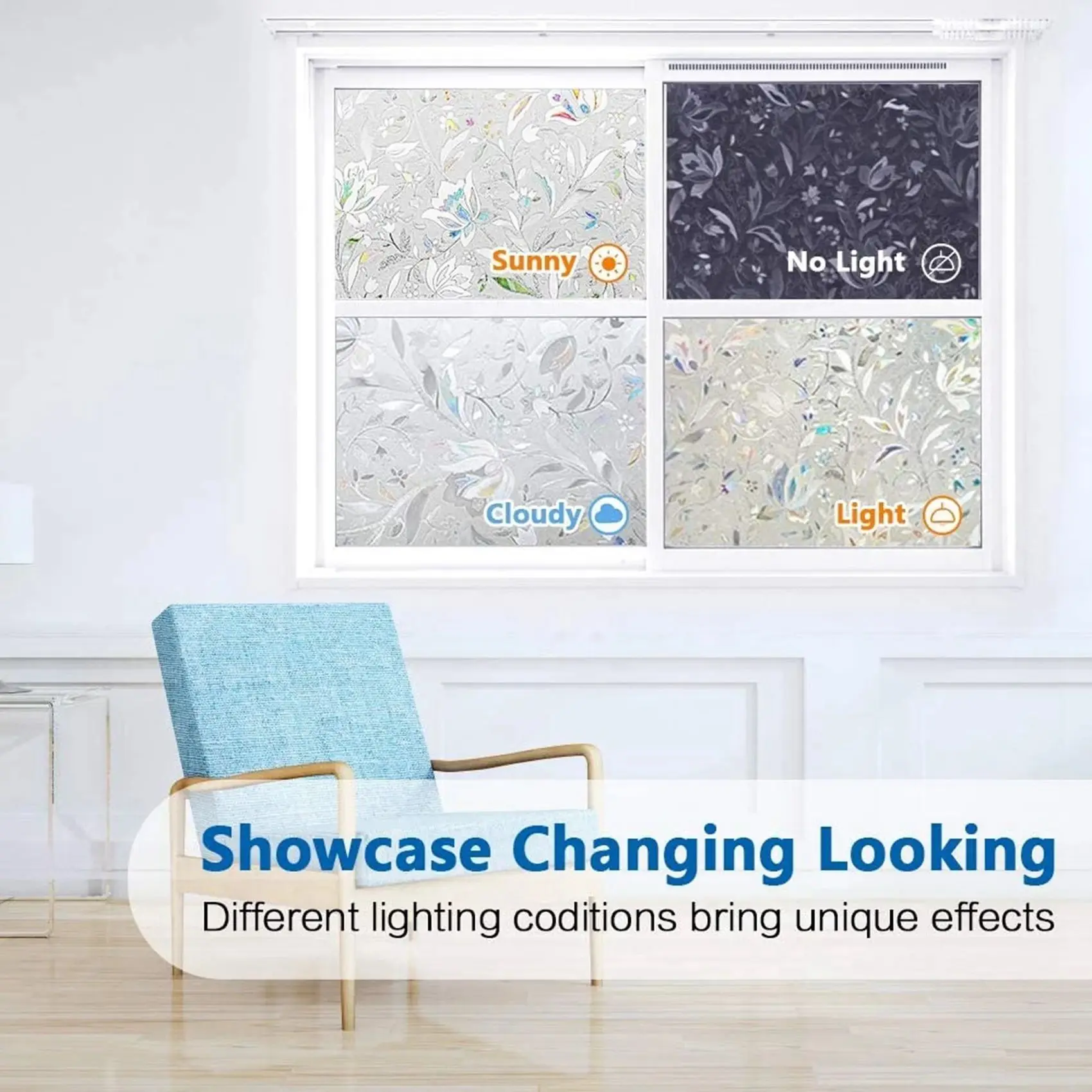 ABVJ-2X 3D Rainbow Window Film Stained Glass Vinyl Static Non Adhesive Film Opaque Privacy Protective Tint -45X100cm