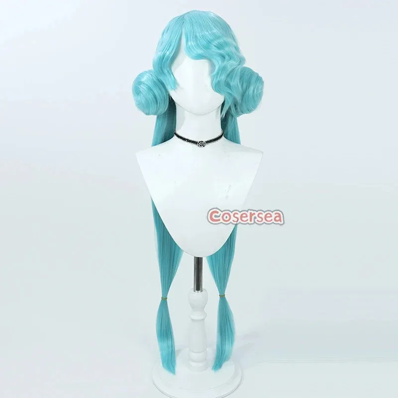 

dd54Cosersea Косплей парики с булочками Game Path to Nowhere Serpent 100 см длинный синий зеленый парик Cos синтетические волосы термостойкие