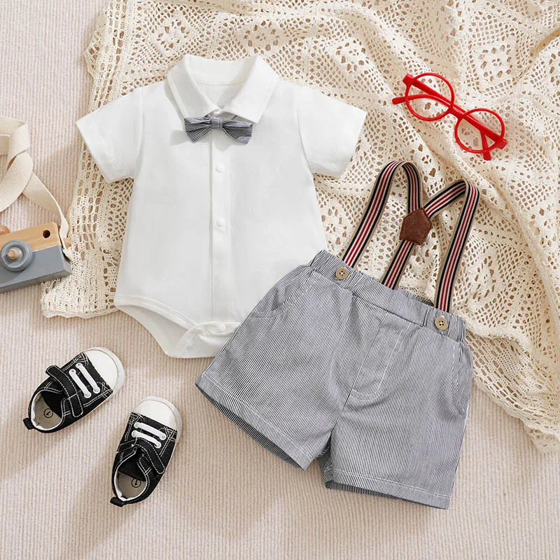 

Newborn Baby Boy 2Pcs Gentleman Suit Short Sleeve Romper