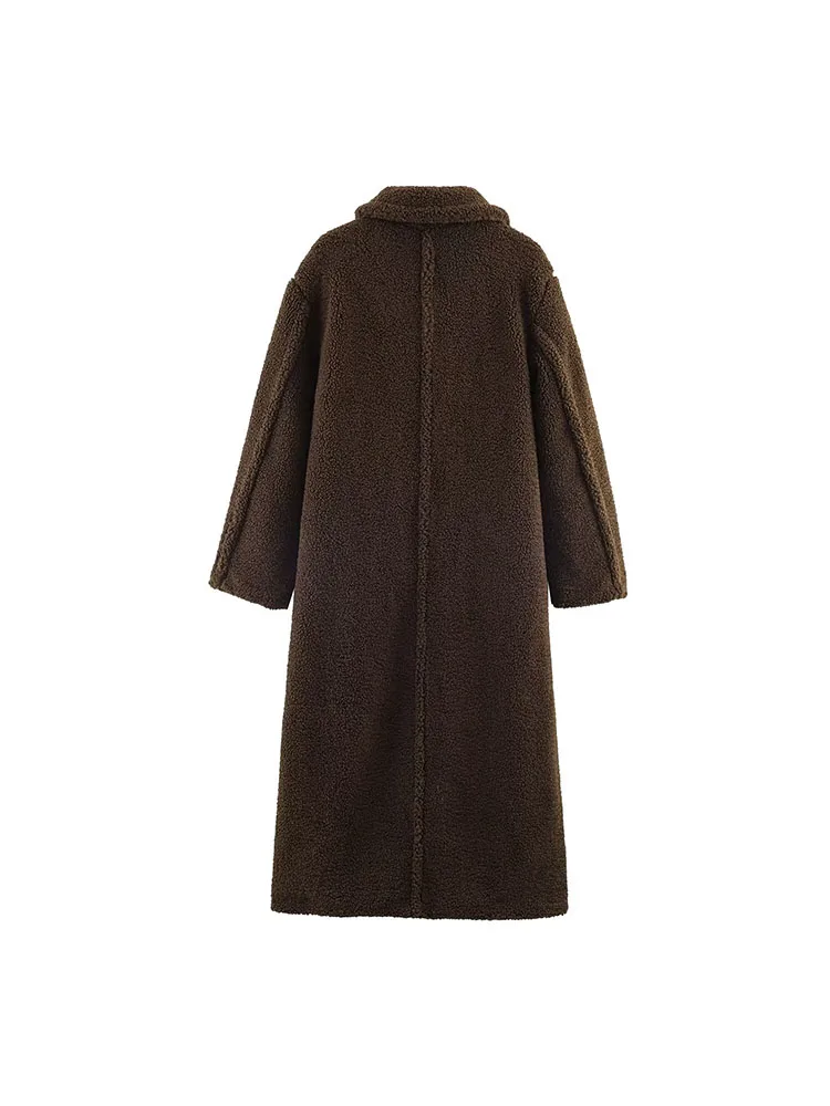 2025 Women Winter Fleece Wool Blends Coats Fashion Solid Loose Single Breasted Female Elegant Street Outerwear Clothing