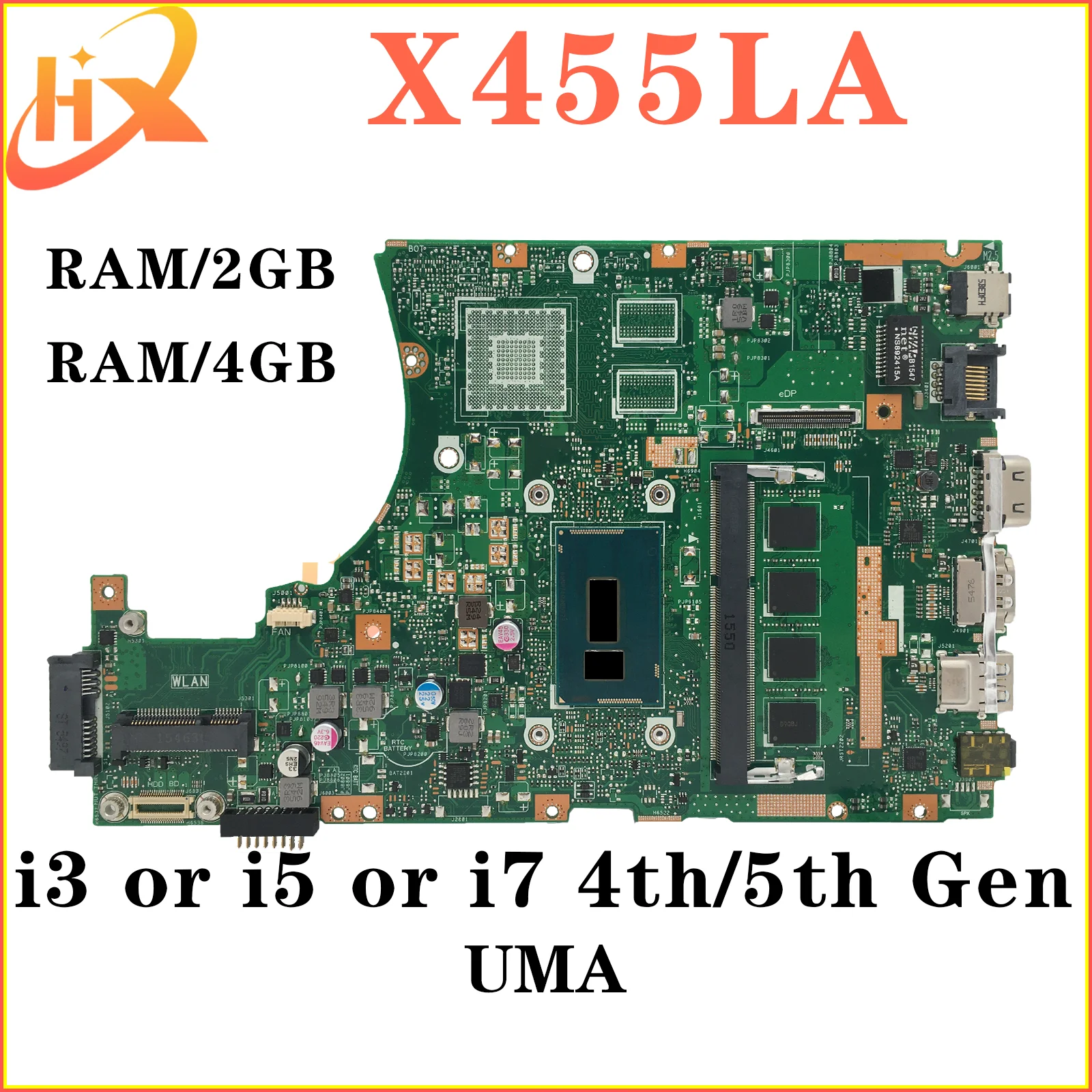 

X455LJ Mainboard For ASUS X455LA X455LF X455L X455LD A455L F454L W419L Y483L X454L W409L Laptop Motherboard i3 i5 i7