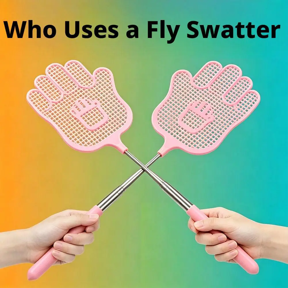 Telescopic Fly Swatter Stainless Steel Fly Summer Mosquito Swatter With Plastic Cartoon Hand Shape Fly Killer For Home Garden