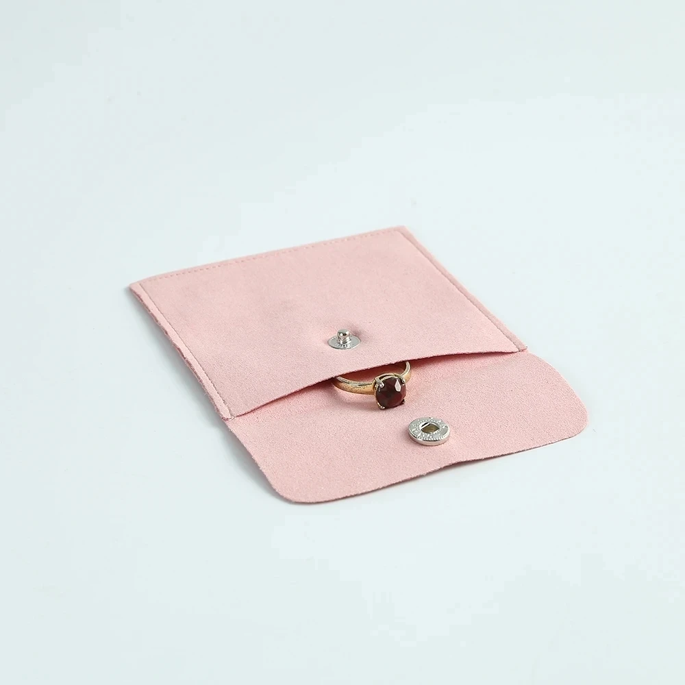 20 Microfiber Snap Button Pouch Pink Wedding Favor Bags Velvet Jewelry Ring Brooch Necklace Packaging Organizer Envelope Ba