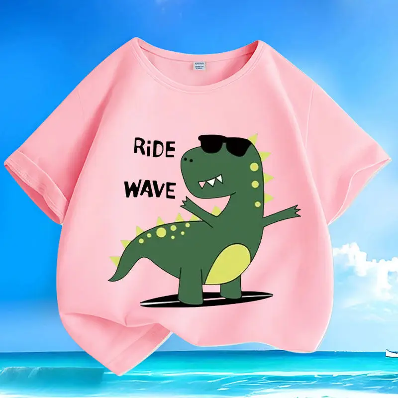 Little Dinosaur Pure Cotton Cartoon Printed Children's T-shirt Parent Child Fashion Trend Summer New Personalized Loose T-shirt