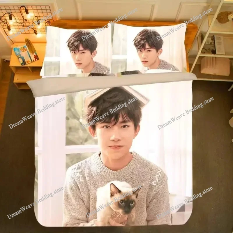 

TF Boys Pillowcase+ Duvet Cover Single Dormitory Student Knit Wang Yuan Wang Junkai Qian Xi Photos Double Bedding Set