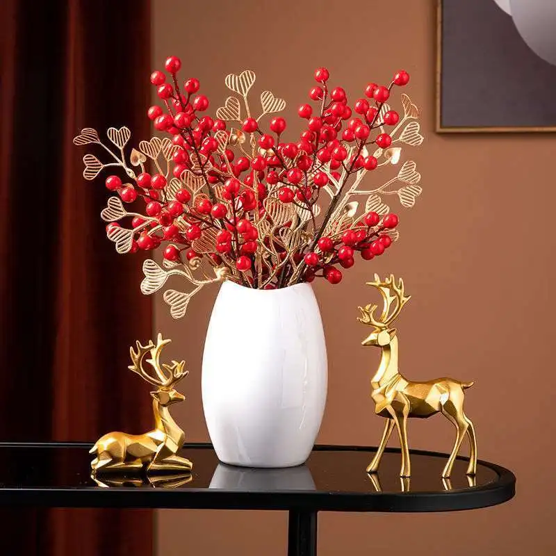 Chinese Artificial Flower Red Fortune Fruit Ceramic Vase Arrangement Newlywed New Year Decoration Home Livingroom Crafts