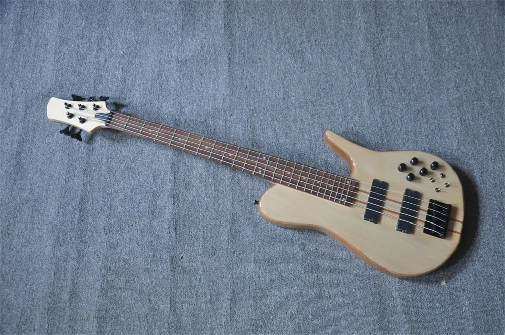 Natural wood 5 Strings Electric Bass Guitar With Rosewood Fretboard Black Hardware Customization Service