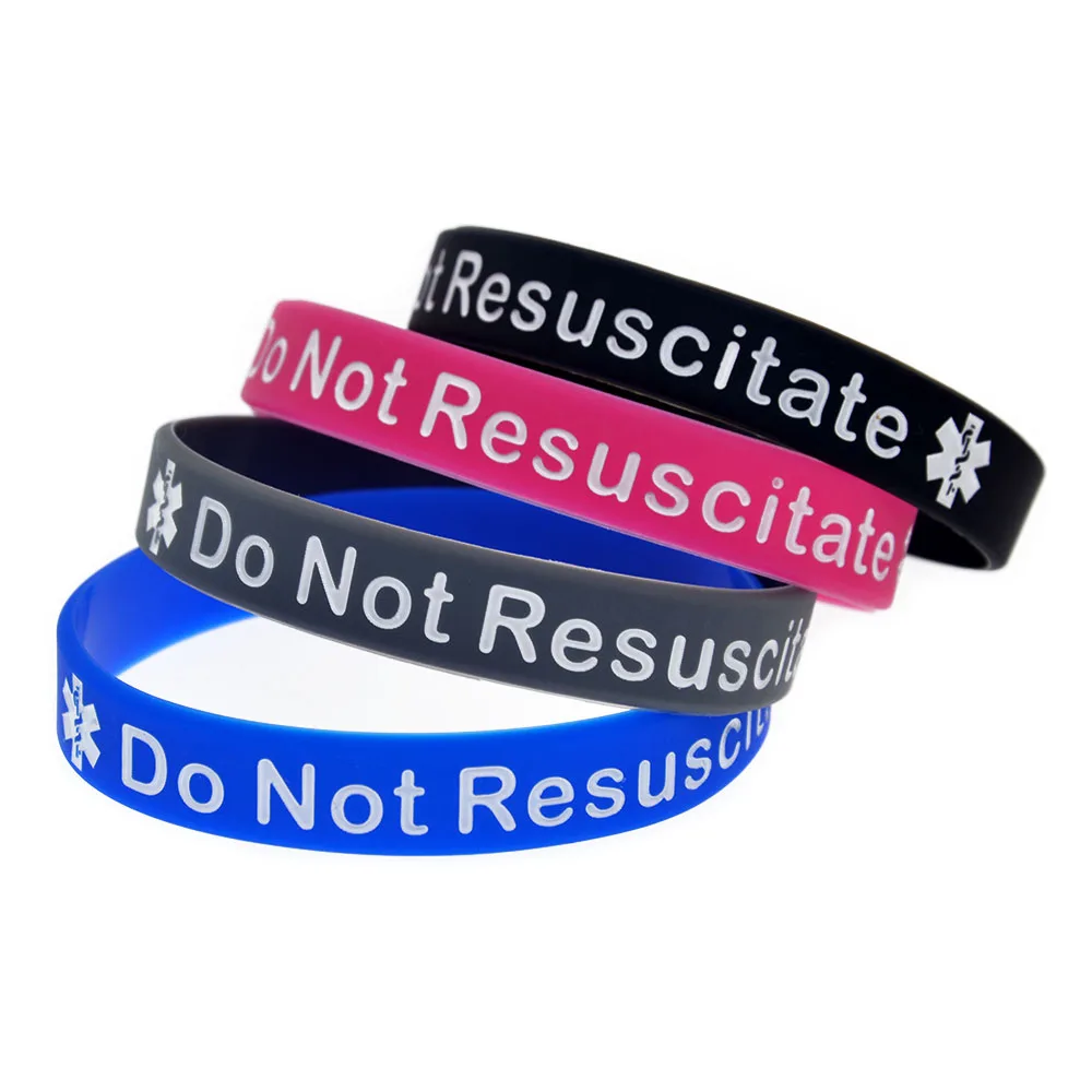 50 Stück im Etui, Notfall-Medizinisches Patienten-ID-Armband, „Nicht Wiederbeleben“-Silikonarmband, Unisex-Handgelenksband, 6 Farben – Detail 1