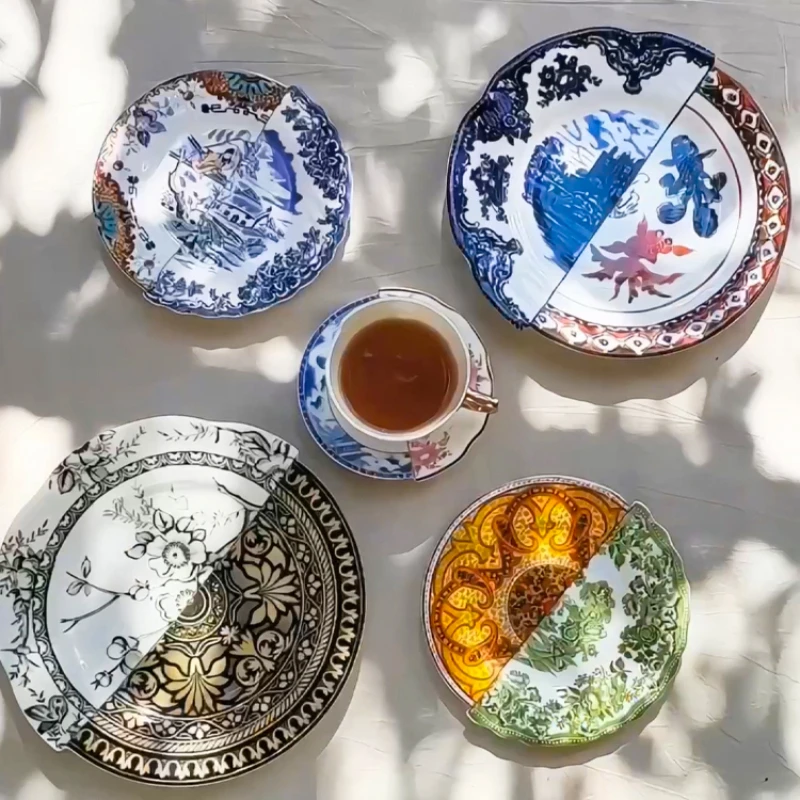 

A fusion of Chinese and Western bone porcelain, creative home dining plates, artistic tableware, decorative plates, ornaments