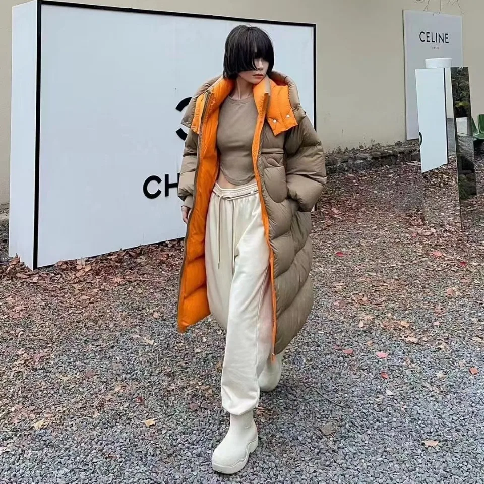 2025年冬新作 レディース ホワイトダックダウンコート ロング丈 暖かい ゆったり パフジャケット 厚手 フード付き パーカー アウター オーバーサイズ