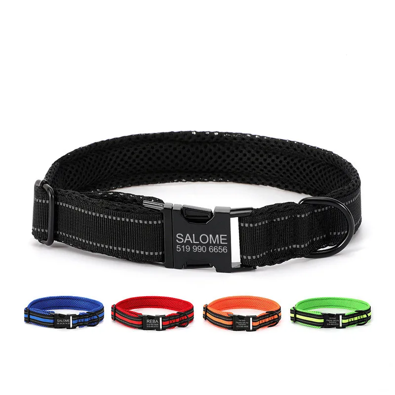 Personalized Lettering Nylon Reflective Dog Collars for Pet Dogs Night Collars Lettering Dog Collars