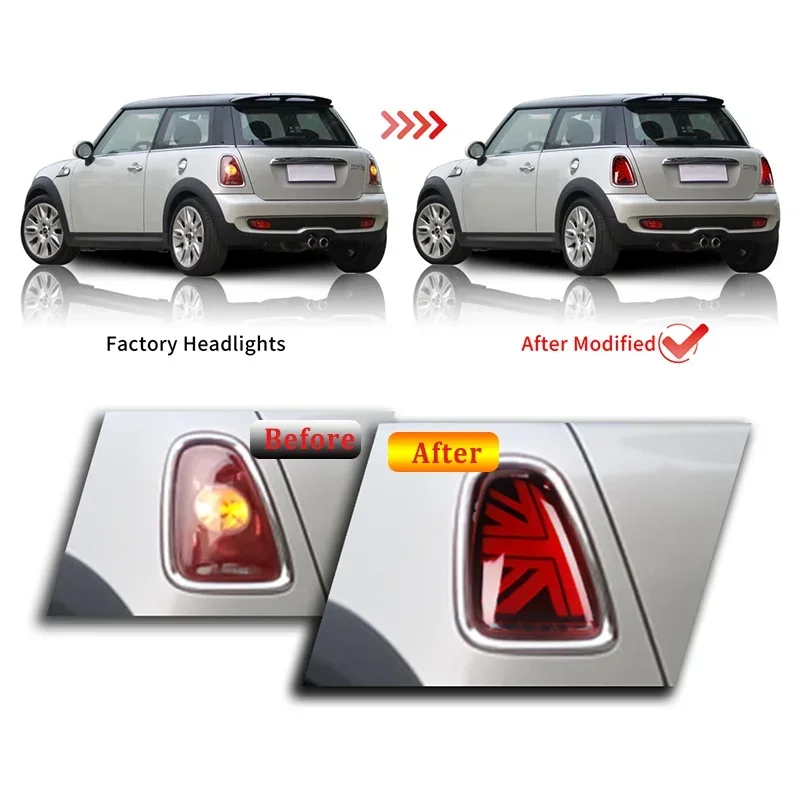 Feux arrière LED avec clignotants et feux de recul pour Mini R56 R57 R58 R59 Cooper 2007-2014, paire de feux arrière noirs