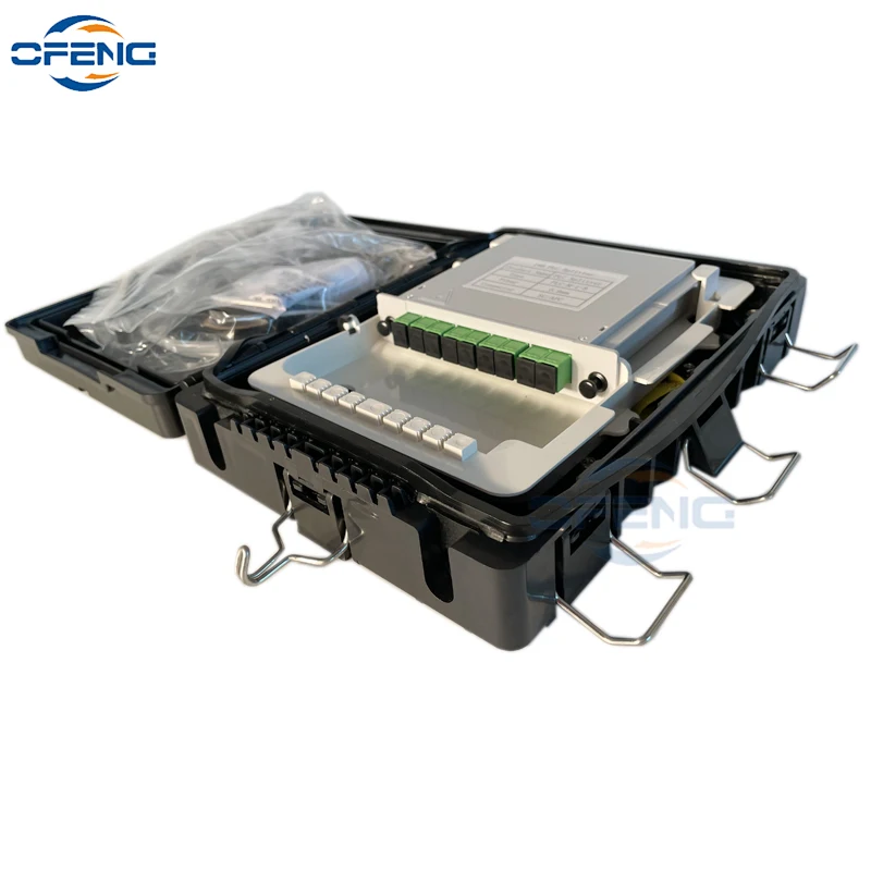 FTTH Box Fiber Optic Distribution, Uncut Cable Port, Outdoor with 1x8 SC APC, PLC Splitter, Nap Box Access, Terminal Optical DIY