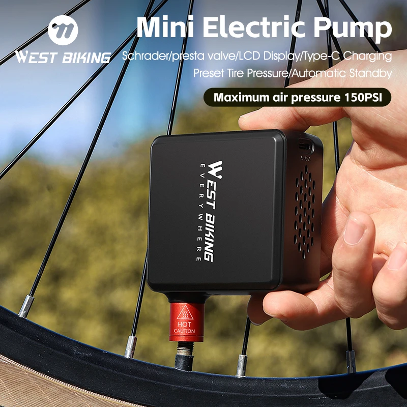 

WEST BIKING Mini Electric Charging Pump 150PSI Bike Cordless MTB Bicycles Inflator Presta Schrader Valve Cars Bike Accessories