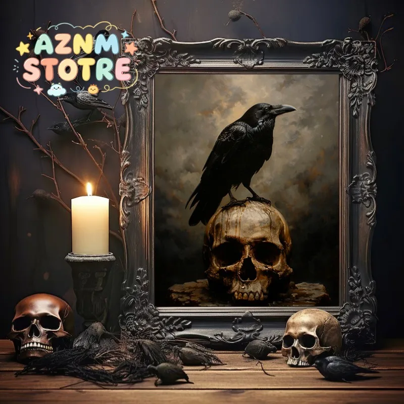 Dark Academia Antique Gothic Castle Wildflowers and Books Crow Owl Animal Poster Canvas Painting Wall Art Pictures Home Decor