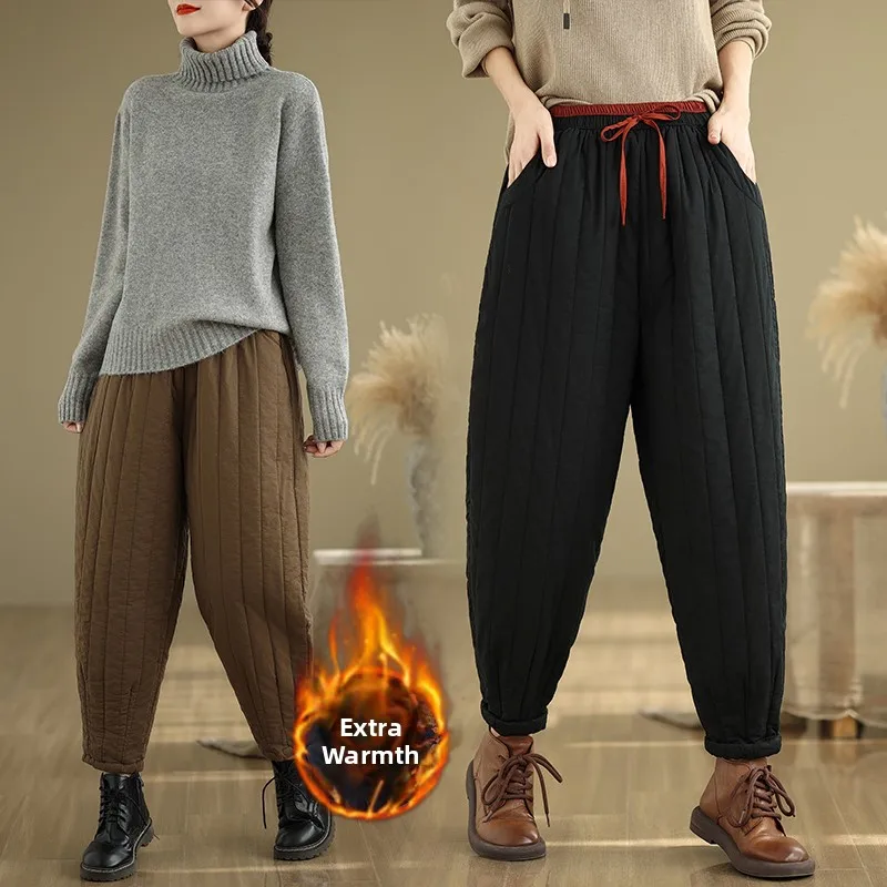 면 슬림핏 바지 신축성 있는 허리밴드 면 삽입 순색 슬림 효과 겨울 신상품