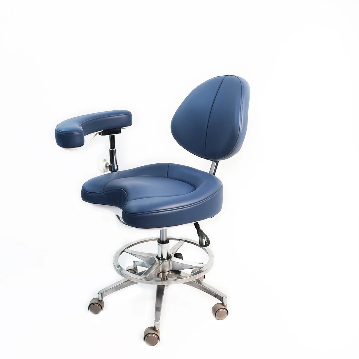 Dark Blue Dental Stool With Armrest, Height Adjustable Swivel Dentist Chair for Clinic