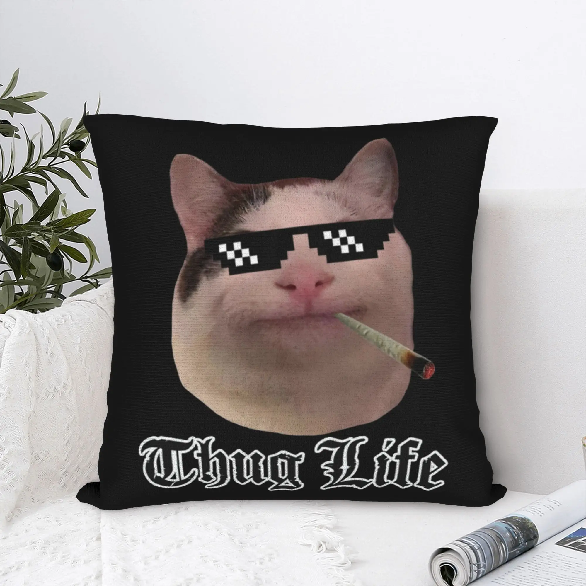 Thug Life Smiling Beluga Cat Pillowcase Printing Polyester Cushion Cover Gift Internet Viral Joke Pillow Case Cover Home Zipper