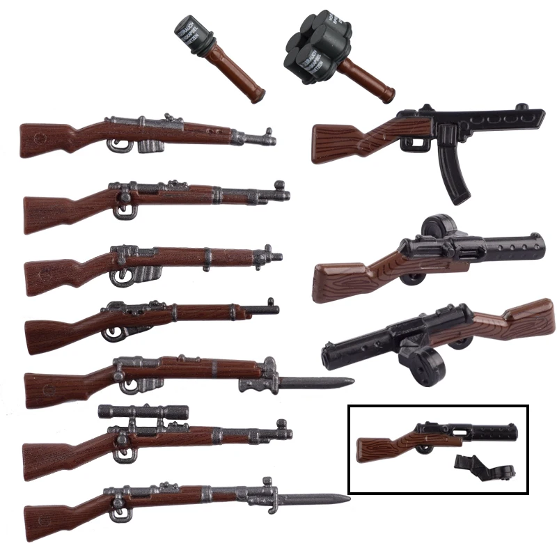 

Army Weapons Wood Grain Guns 98k PPSH Building Blocks SWAT Forces Police Figures Accessories Rifle Bricks Toys Gift For Children