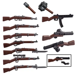 Army Weapons Wood Grain Guns 98k PPSH Building Blocks SWAT Forces Police Figures Accessories Rifle Bricks Toys Gift For Children