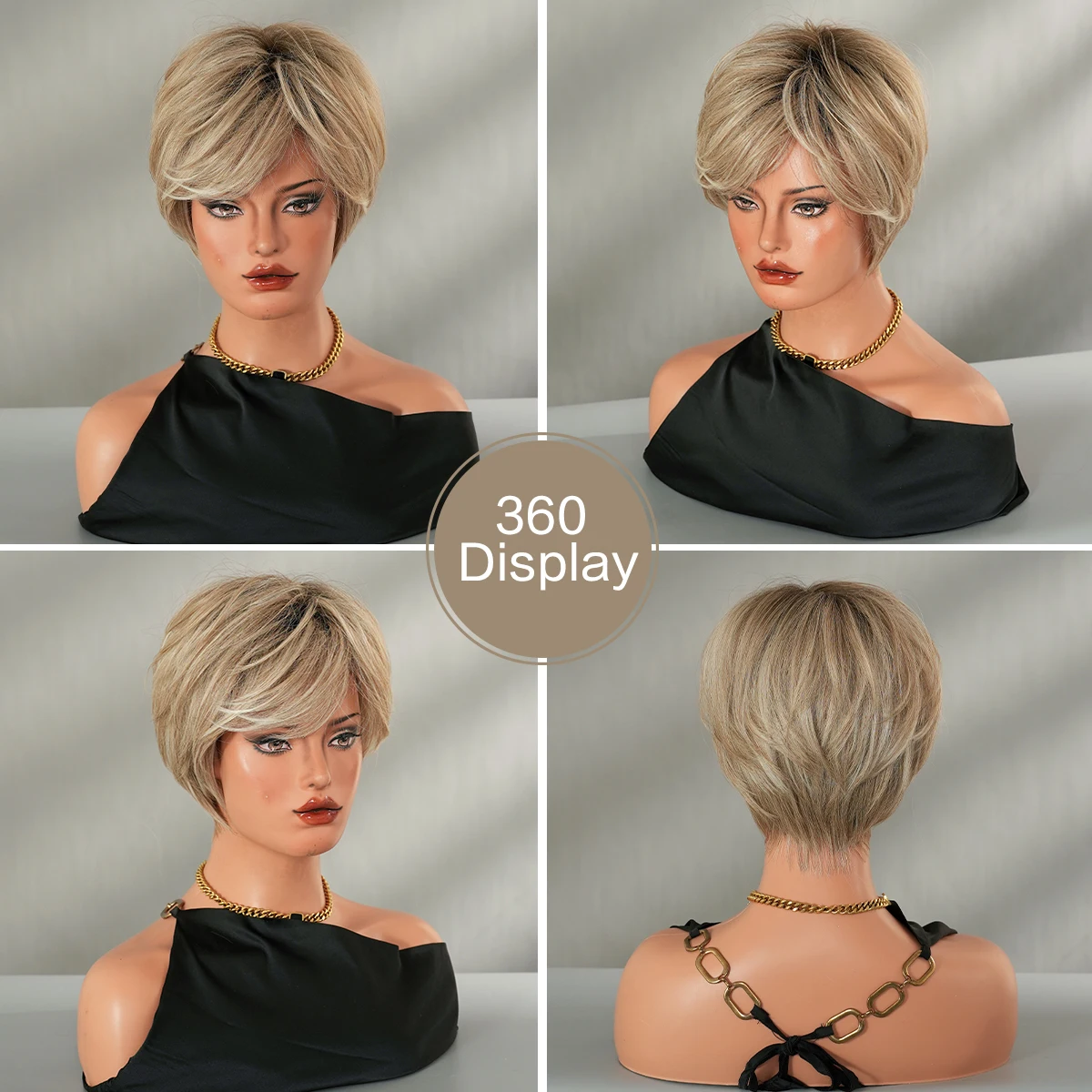 Short Straight Pixie Cut Golden Bob Wig for Women Daily Use High Density Synthetic Wigs with Drak Roots Beginner Friendly - view 5