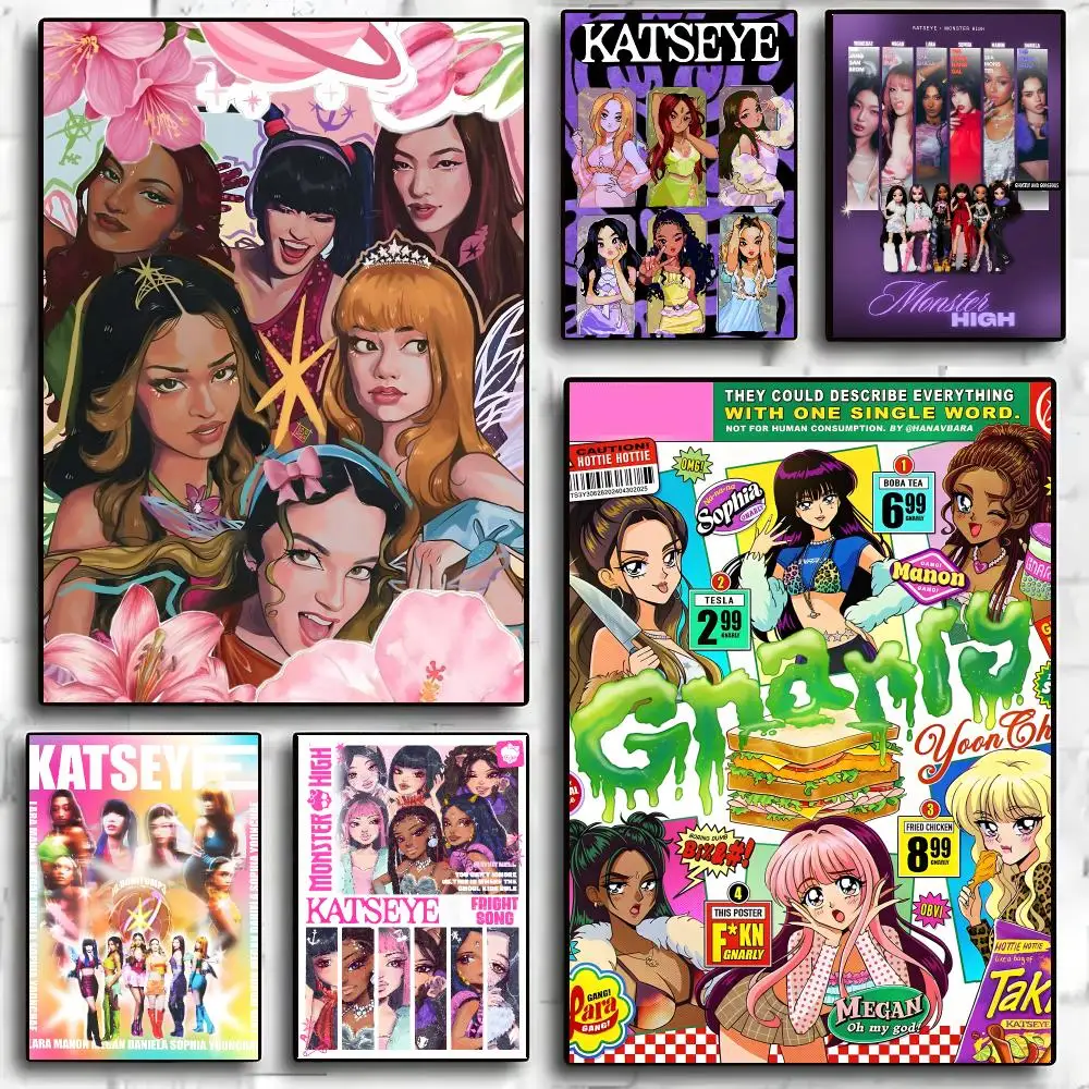 KATSEYE Girl Group Pop Poster Self-adhesive Advanced Aesthetic Printing Paper Wall Art for Living Room Home Decor
