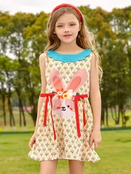 Girl Doll Dress Summer Floral Print and Rabbit Pattern Tank Dress