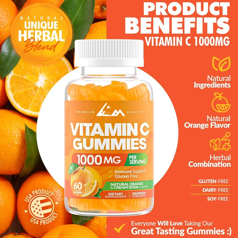 

Adult and Children's Vitamin C 1000mg Soft Candy - Provides Immune and Collagen Support for Skin -Gluten Free,Non GMO,Vegetarian