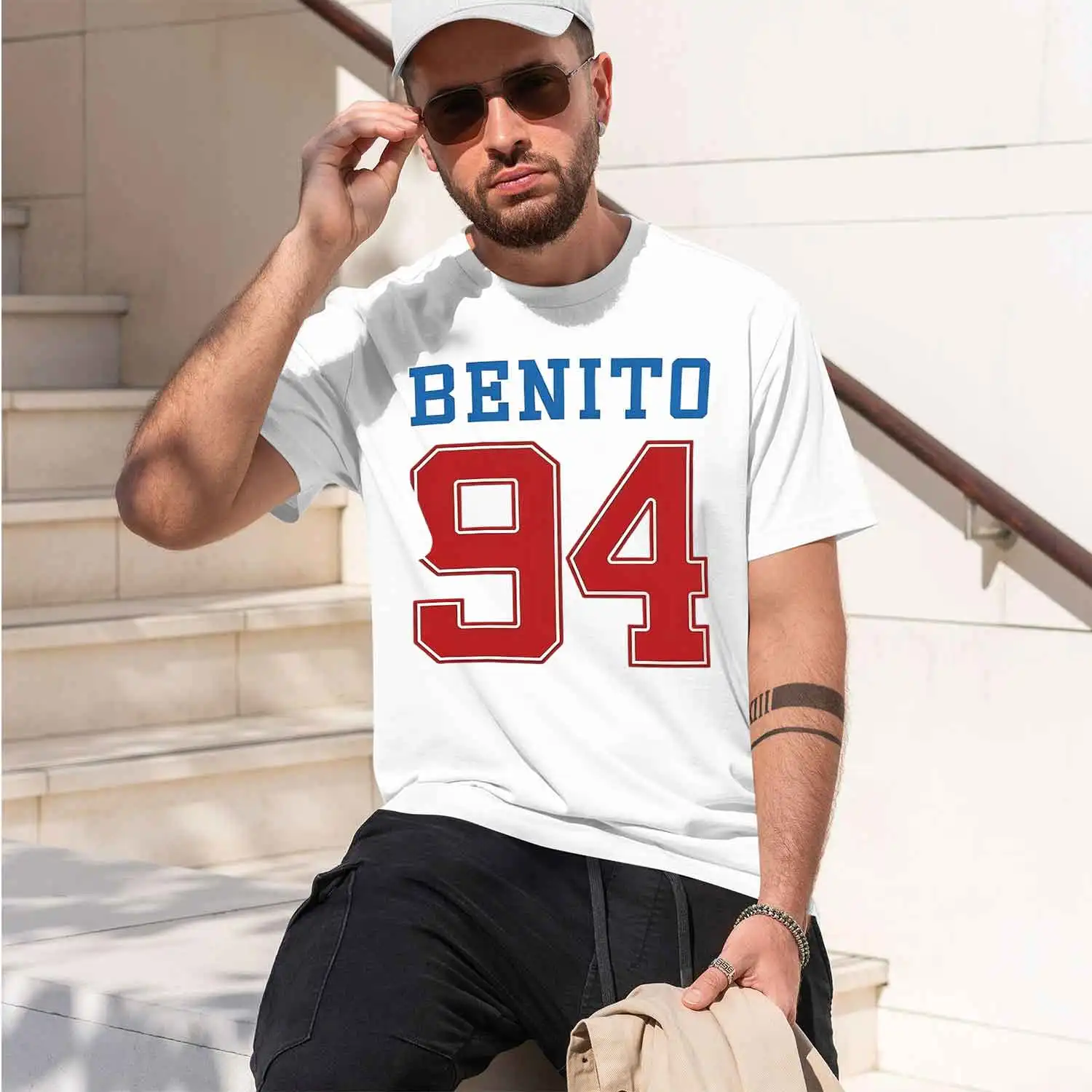 Benito 94 Varsity Style Sports Jersey Text Bold Athlet Lette Womens clothing men's crew neck t-shirt 2026 New Model Men’s Short-