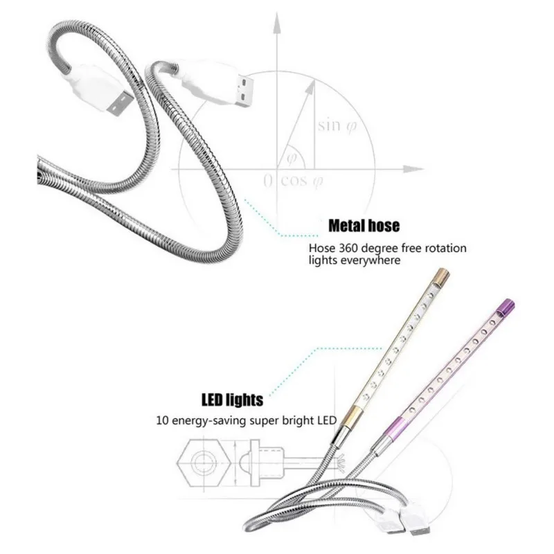 USB LED Night Lights Flexible 5V Laptop Keyboard Reading Lighting USB LED Desk Book Lamp Silver/Black/Purple/Blue