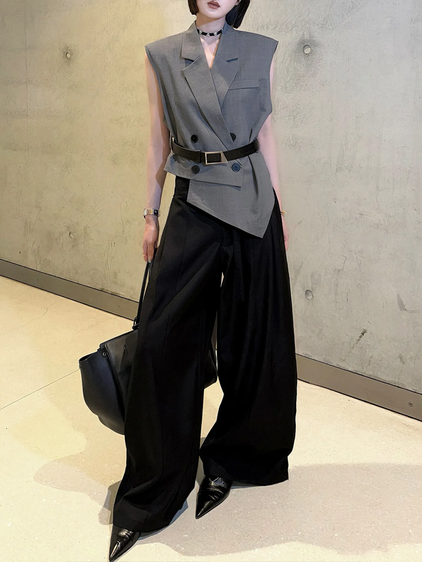 

Summer Loose Style Women's Clothing Set Irregular Sleeveless Top Wide Leg Pants High Waist Casual Fashion plus Size Ensemble
