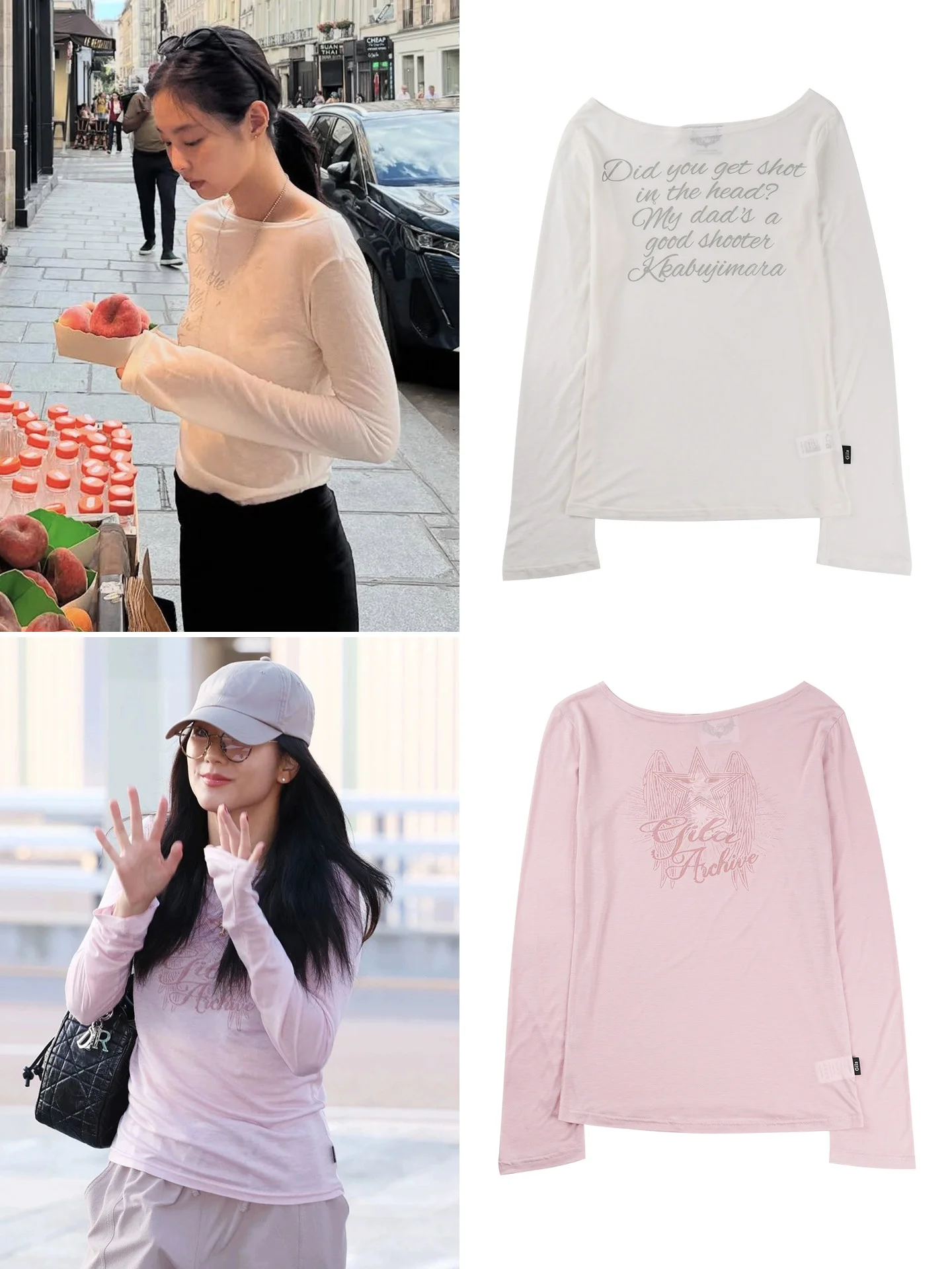 Jennie Long Sleeve Letter Print T-Shirt Women Base Shirt Star Print Commute Style Korean Version Slim Fit Creative Pattern