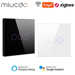 MIUCDA-interruptor de luz inteligente Tuya, WiFi/Zigbee, cable neutro/sin cable neutro, Panel de vidrio, interruptor de pared, funciona con Alexa, Google Home