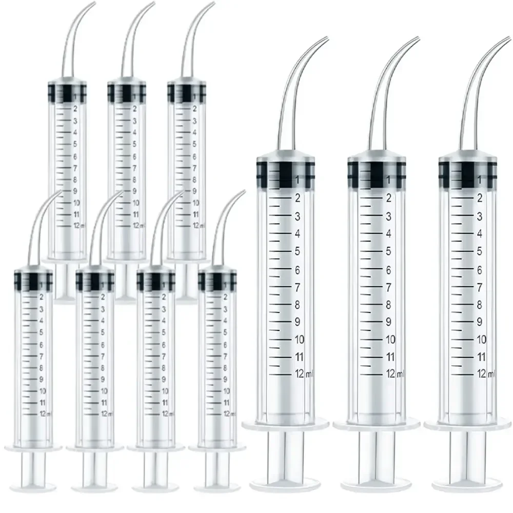 10 Pack Dental Syringe Disposable 12cc/ml Dental Irrigation Syringe with Curved Tip for Oral