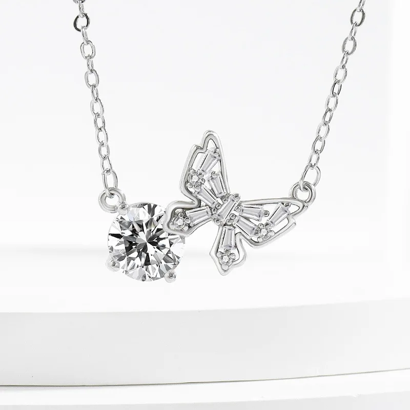 S925 Sterling Silver Delicate Butterfly Zircon Pendant Necklace French Romantic Art Clavicle Chain Valentine's Day Gift