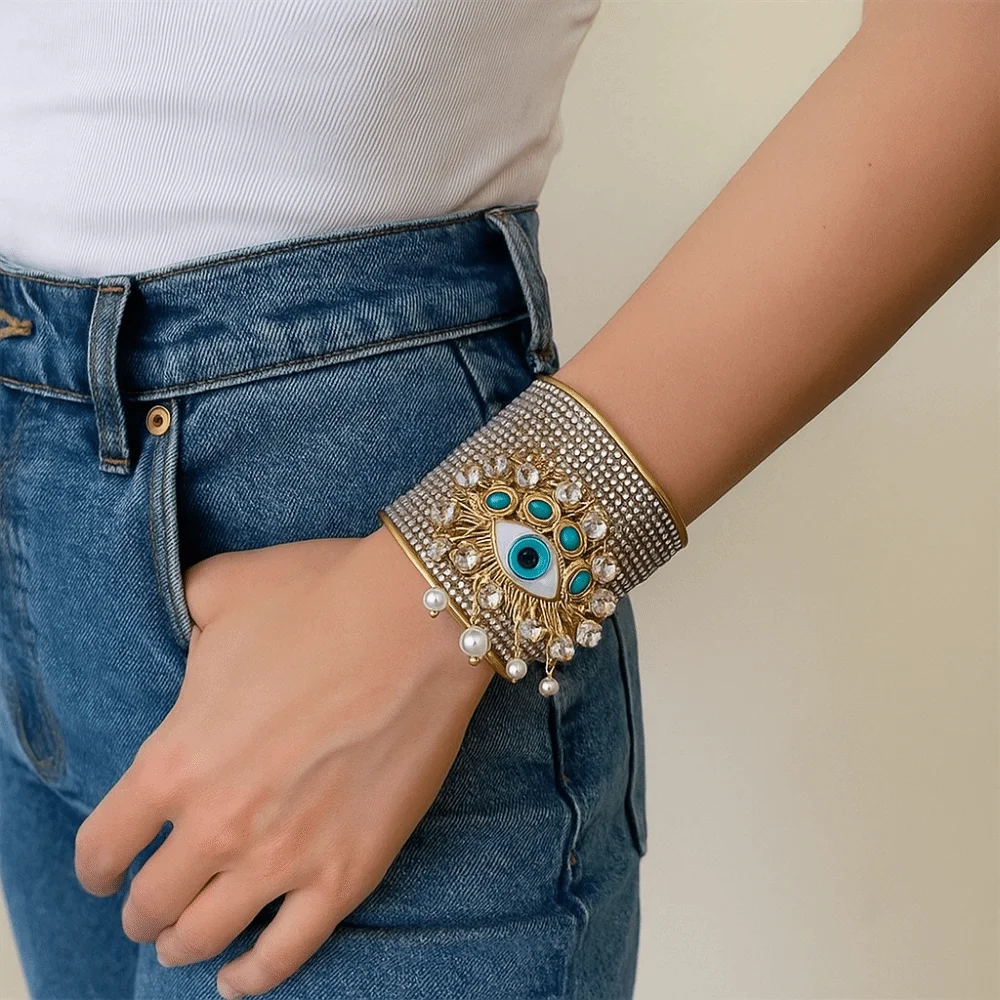 

Metal Exaggerated Wide Open Bangle Alloy Vintage Demon's Eye Bracelets Unique Europe American Style Geometric Cuff Bangles