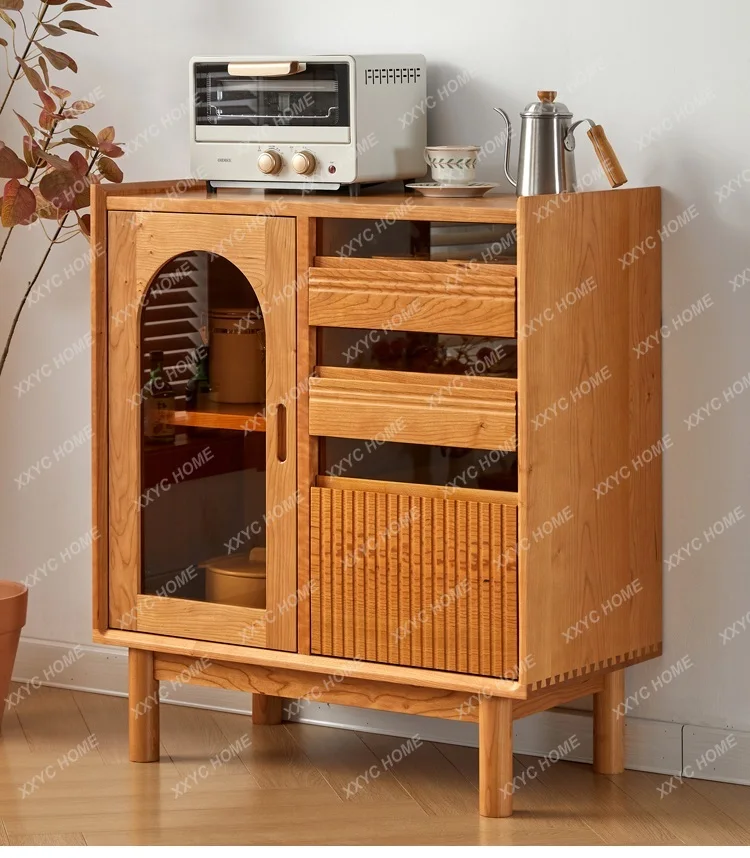 XXFactory Direct  Solid Wood Dining Side Japanese Cherry Wood Side Cabinet Simple Living Room Entrance Glass Tea Cabinet