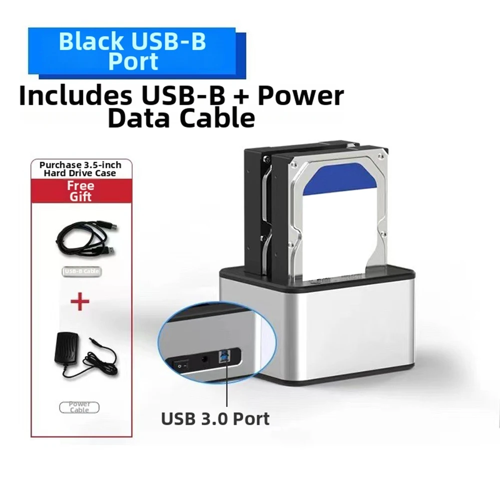 Hard Drive Base 2.5/3.5 Inches  40TB USB 3.0 360° Surround Cooling One-Touch Cloning Dual Bay Solid-state Drive Enclosure
