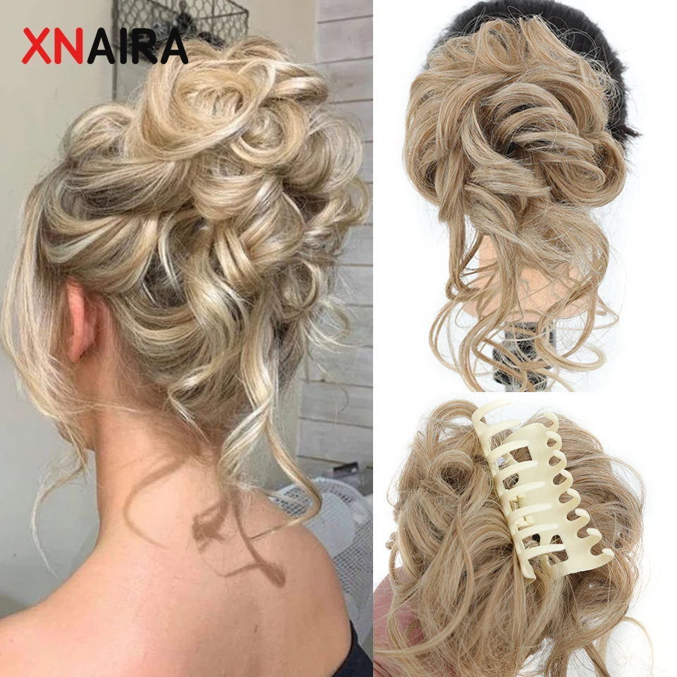 Synthetic Women\'s Hair Buns Curly Chignon Ombre Claw Hair Messy Buns Updo claw Clip In Hairpiece For Women