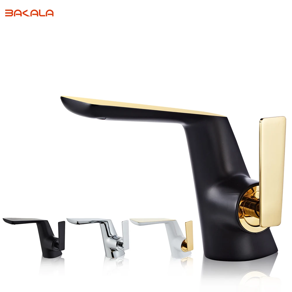 BAKALA Black Chrome Bathroom Basin Faucet Cold Hot Water Mixer Crane Tap Deck Mount Tapware Soft Water Wash