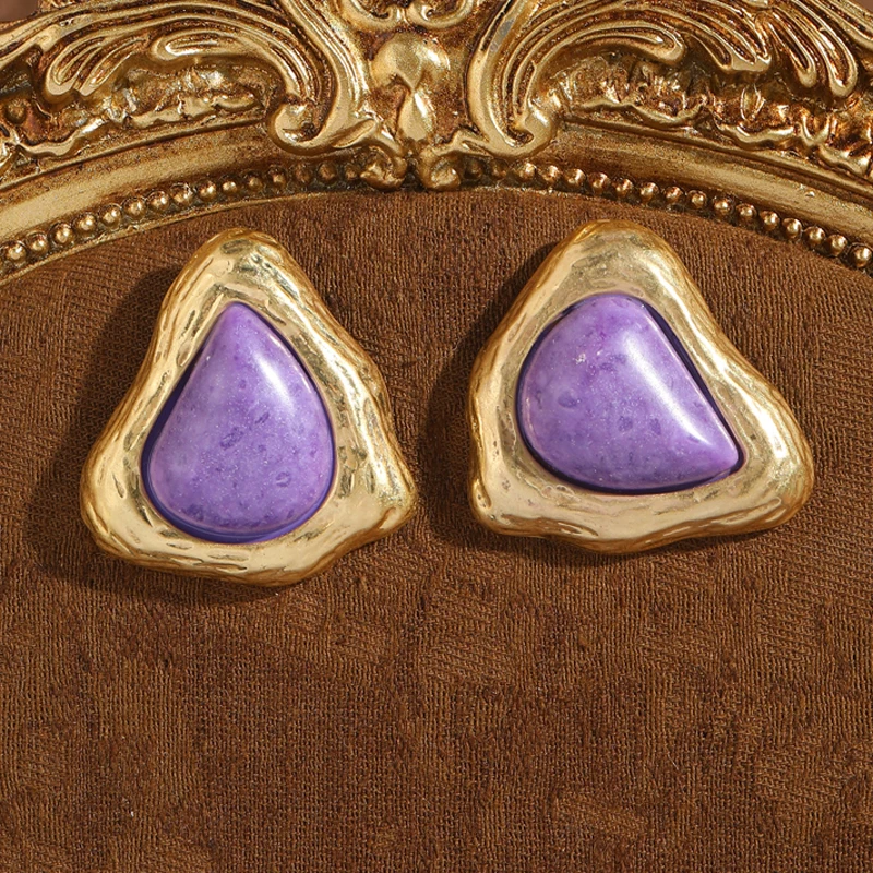 

Vintage Triangular Purple Earrings Natural Stone For Woman Gold Color Valentine Day Gift Luxury Quality Jewelry New 2025 Trend