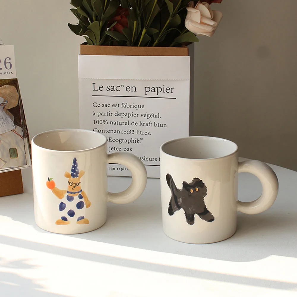 Cartoon Hand-Painted Ceramic Coffee Cup Cute Animal Coffee Cup Fashionable Afternoon Tea coffee Cup Breakfast Mark Cup