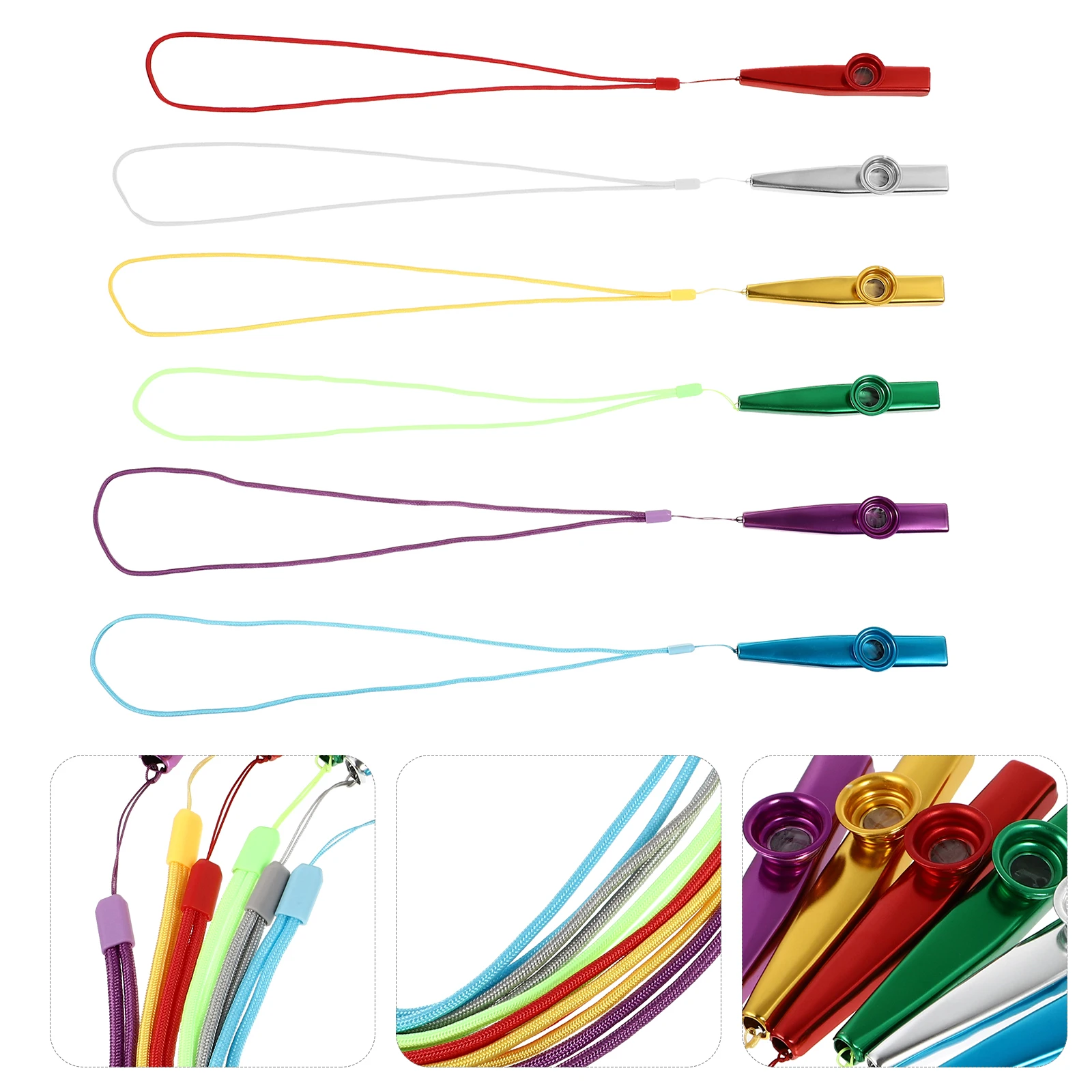 

6 pcs Kazoo Flute Durable High-quality Kids Musical Instrument Flute With Hanging Rope Portable Lanyard Design Bright Colors