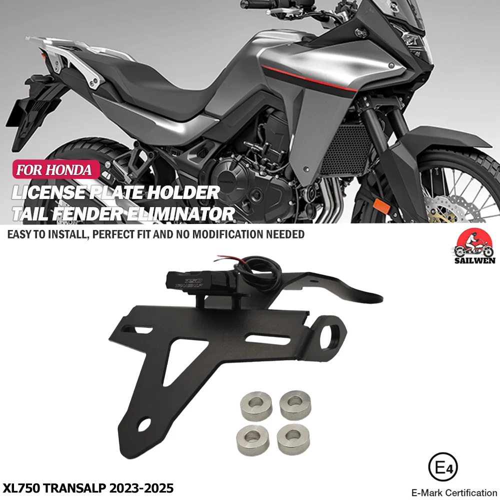 

For Honda XL750 2025 TRANSALP 2023-2025 Motorcycle Accessories Rear Fender Plate License Plate Mount Black Metals License Plate