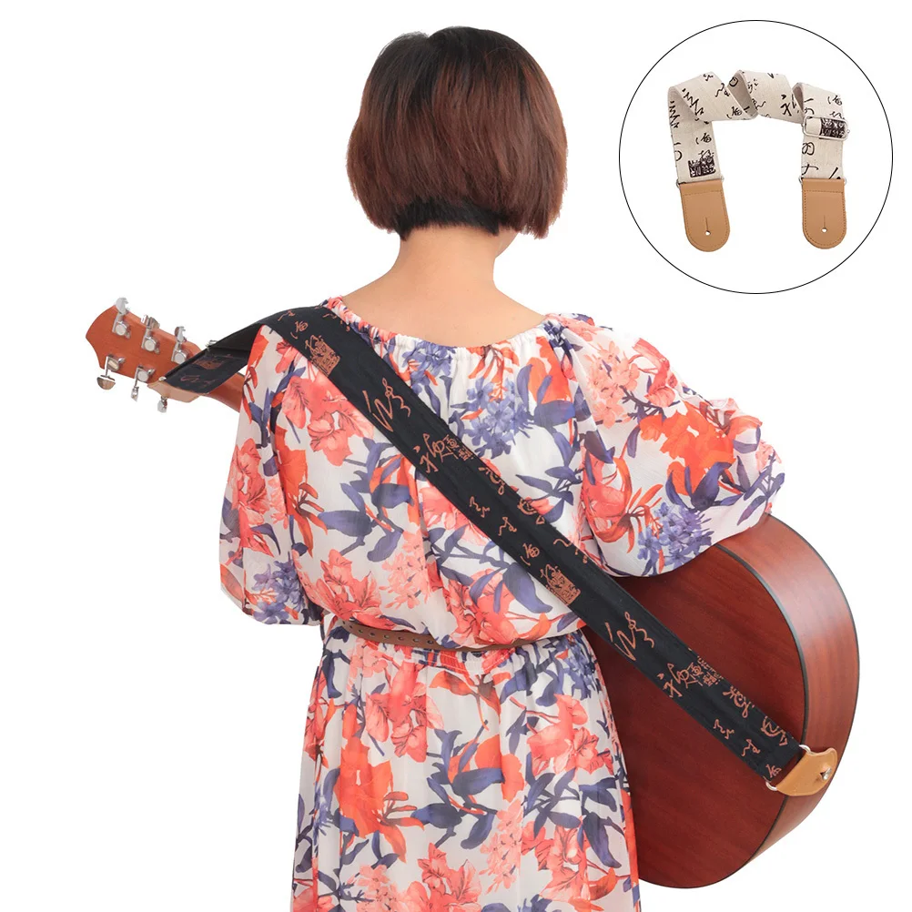 Sangle de guitare en coton et lin, tête Double couche réglable de Style chinois, Durable pour accessoires de guitare électrique basse