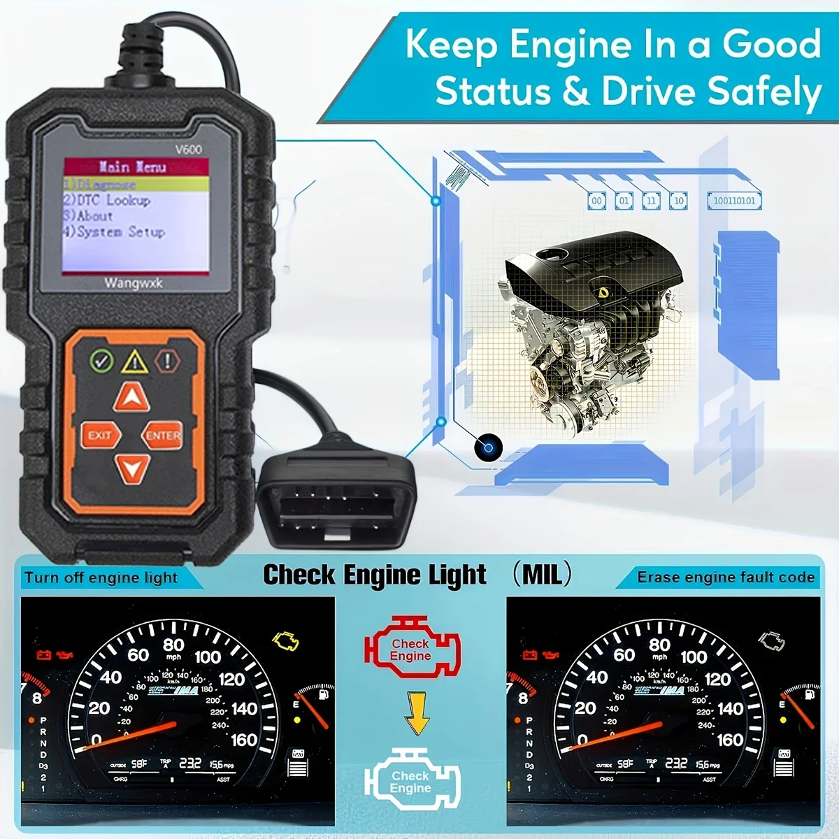 Engine Battery Sensor Scanner Fault Code Clear Digital Display Code Reader Car Diagnostic Tools V600  obd2 scanner