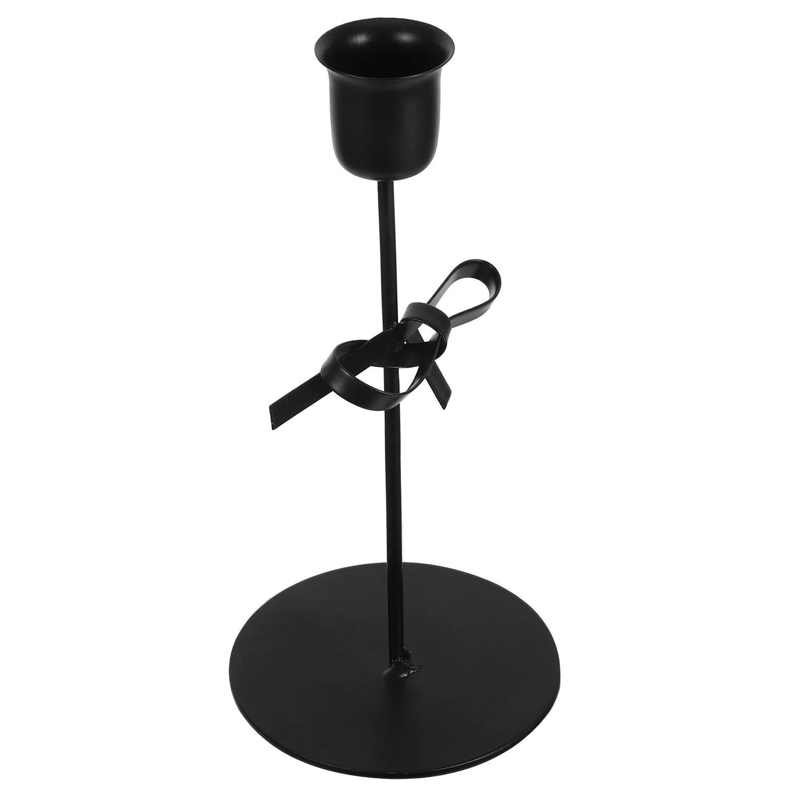 

Rustic Iron Bow Holder Vintage Romantic Taper Stand Wedding Dining Table Centerpiece Decor Iron Candlestick