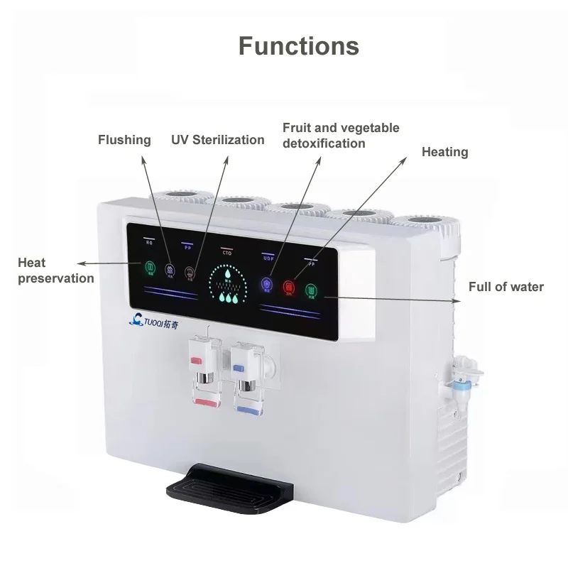 Gran pantalla LCD recordatorio de voz dispensador inteligente de agua potable RO caliente y fría