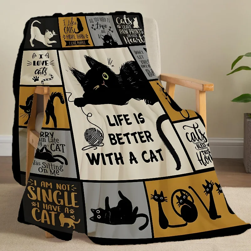 Whimsical Cat Creative Print Flannel Throw Blanket Super Soft Cozy Sofa Nap Blanket Home Blanket Perfect Gift for Cat Lovers