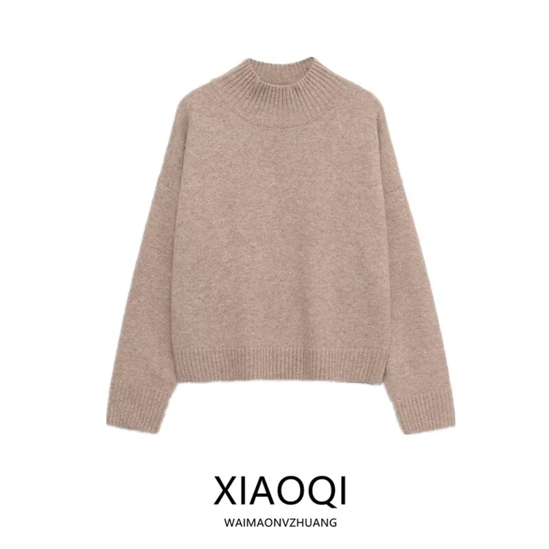 

Winter New Soft Stand Collar Long Sve Knitted Sweater Women's Commute Versatile Faionable 2025 Autumn Soft Knit Top